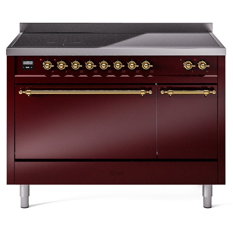 Cuisinière à induction 48 po ILVE Nostalgie II, Bourgogne / laiton