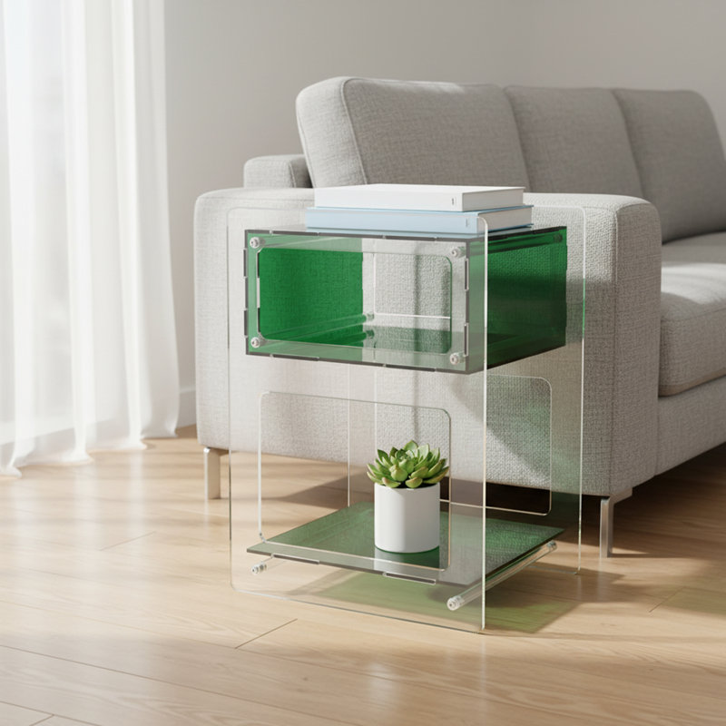 Table de bout moderne à 3 niveaux en acrylique 20 po - Table de chevet et table d'appoint minimaliste, Vert