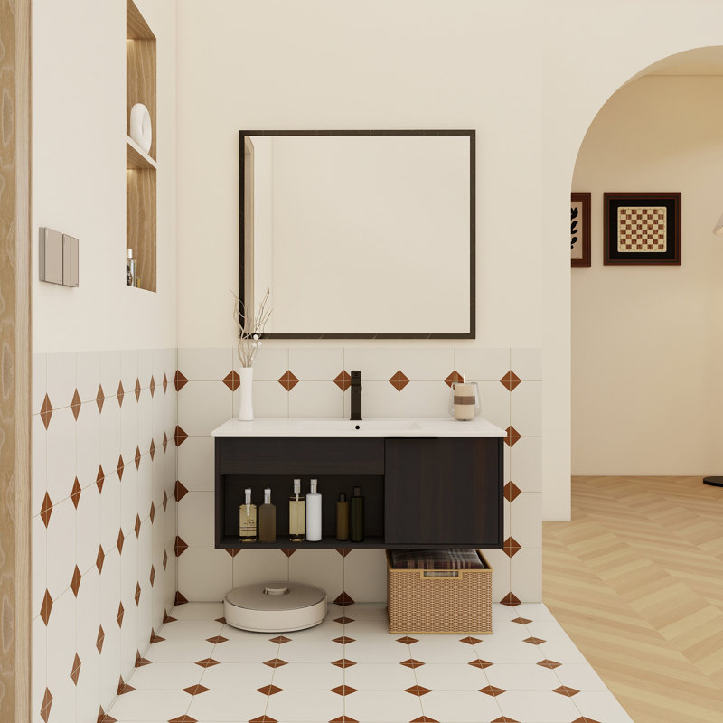 Meuble-lavabo mural flottant avec lavabo en céramique, 35.91