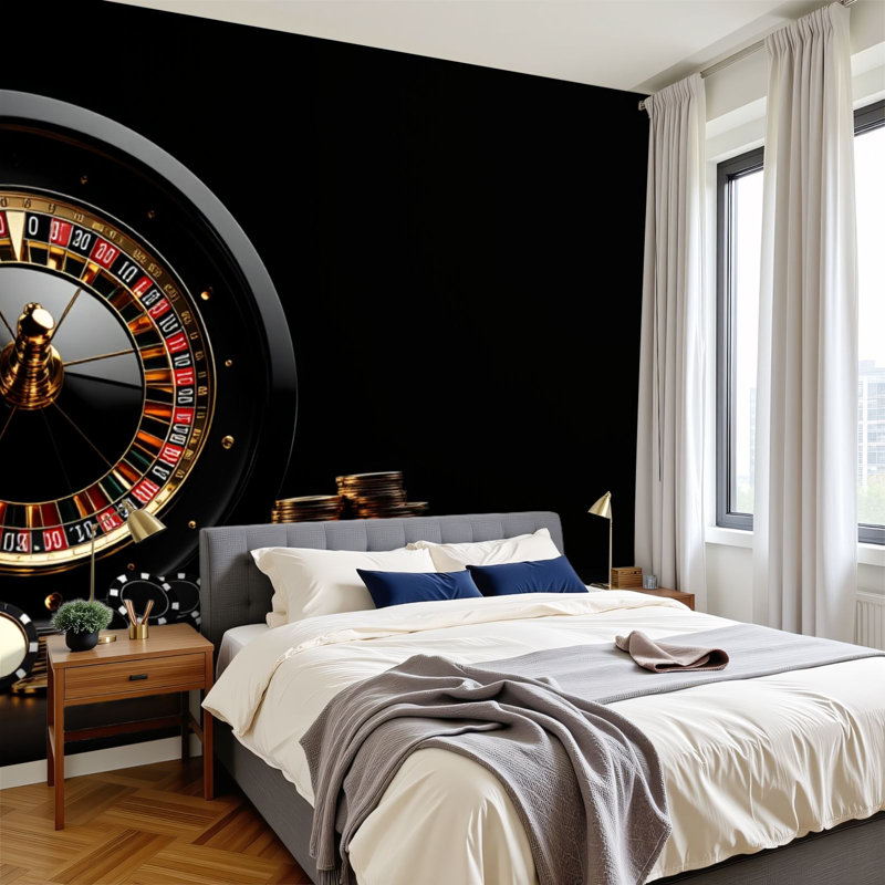 Papier peint adhésif auto-adhésif moderne l 96 "x H 69" pour chambre à coucher avec roulettes et jetons de casino