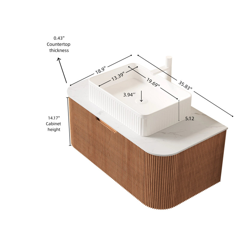Wall Mounted Single Double With Stone Top, Tanné, L 35,83 po, Blanc