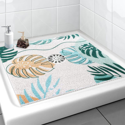 Tapis de douche carré, tapis de douche antidérapant élégant 27 x 27 po, feuille verte