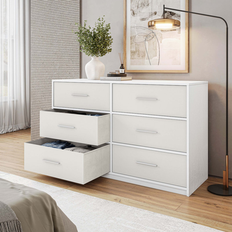 6-Drawer Dresser With Large Fabric Drawers, White, White