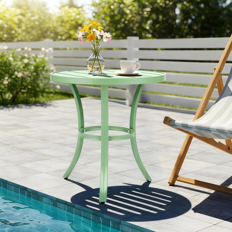 Metal Outdoor Round Side Table, Patio Coffee Bistro Table For Indoor Outdoor, Light Green, Green