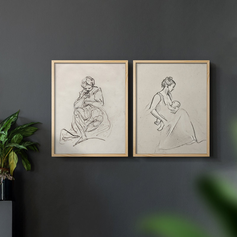 "Croquis rétro", 2 pièces sur papier, Naturel, H 14 po x l 22 po
