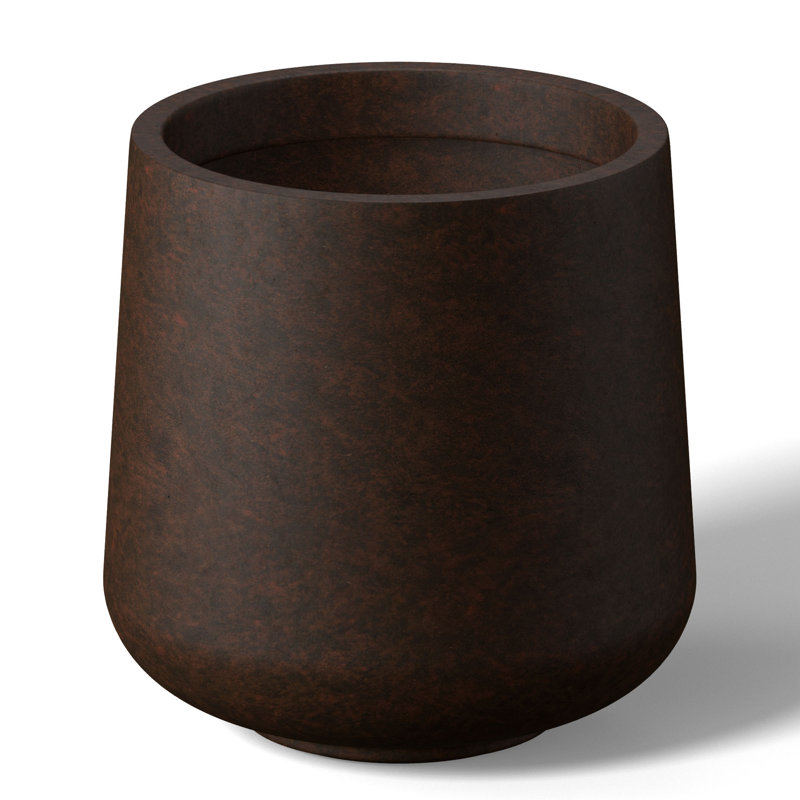 Pot à fleurs / pot rond en béton avec trous de drainage, H 17,50 po x l 15,50 po x P 15,50 po, Brun terreux