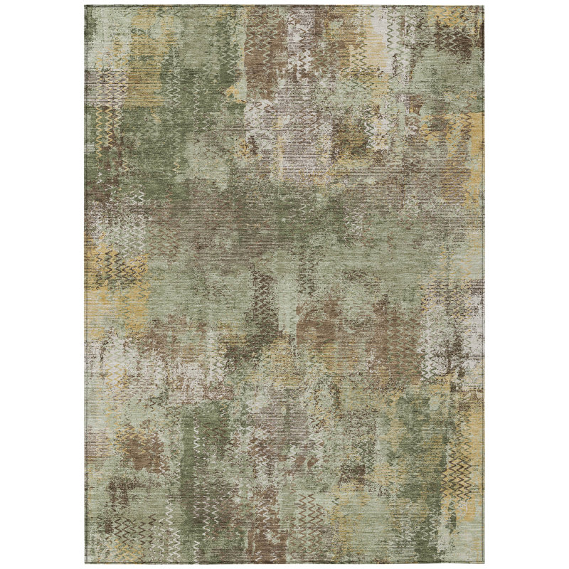 Machine Washable Indoor/Outdoor Chantille ACN2790 Abstract Rug, 3' x 5', Olive