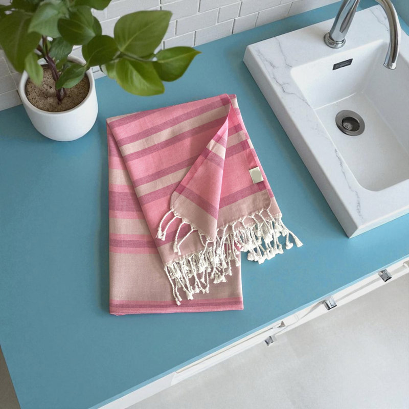 Jeté en 100% coton, Rayure rose, L 38,78 po x l 70,76 po