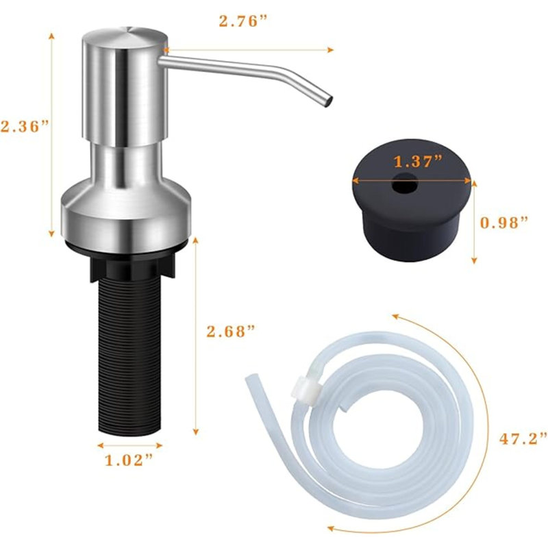Sink Soap Dispenser For Kitchen Sink, Countertop Built In Sink Soap Dispenser With 47”Extension Tube Kit, No Need To Fill The Little Bottle Again