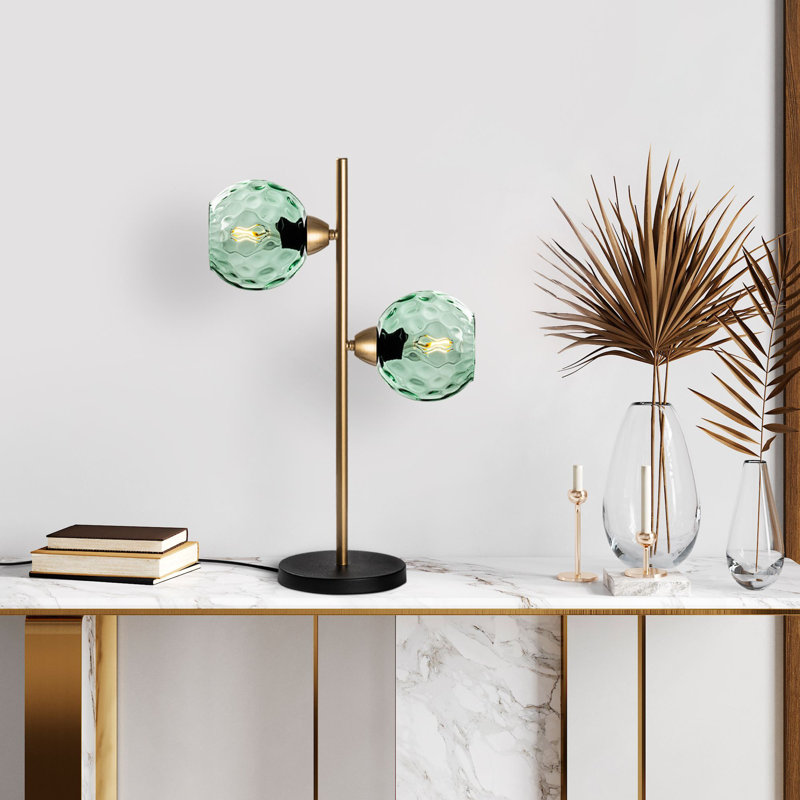 Modern Gold Table Lamp with Metal Body & Glass Cap, 14.2 x 7.1 x 22.8 inches | Base Plate Ø7.1 inches, Socket Type: 2 x E27 Max 40W (Bulb Not Included) | Elegant Glam Design for Home Décor & Lighting Solutions