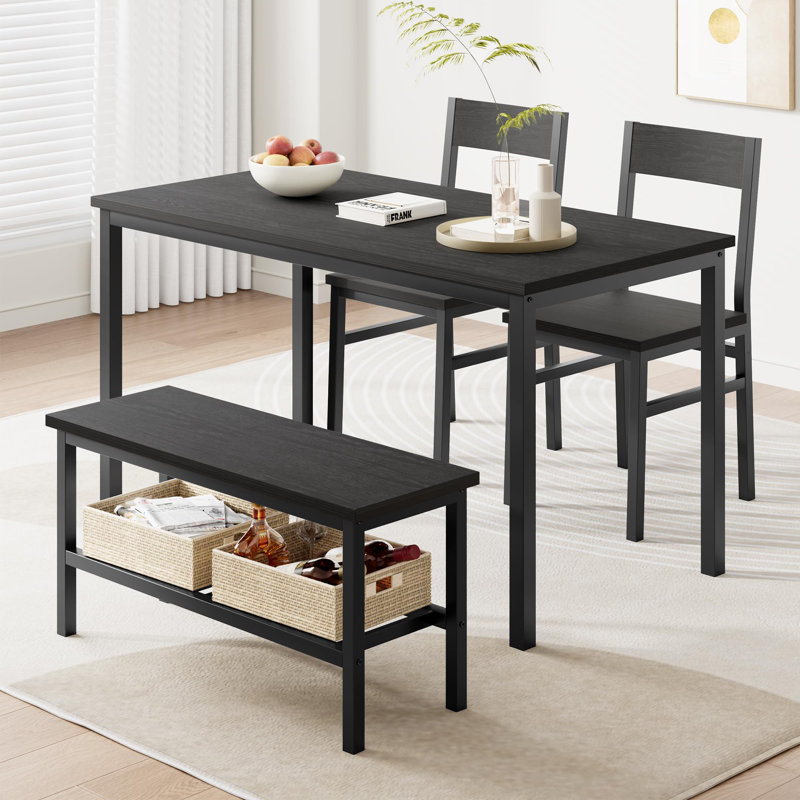 Dining Table Set For 4, Modern Kitchen Table With Chairs And Bench, Black