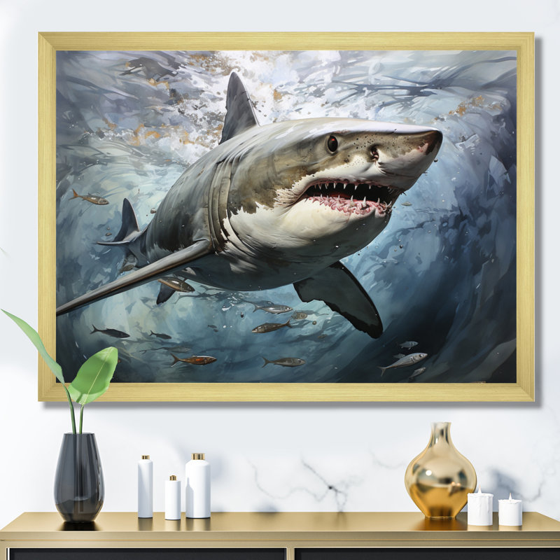 Grey Shark Silent Hunter II - Shark Framed Prints, Gold Single Picture Framed, 24" H x 32" W x 1" D