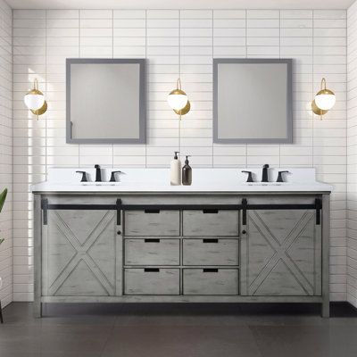 Double Bath Vanity 80 In. W X 22 In. D, White Quartz Countertop And Faucet Set