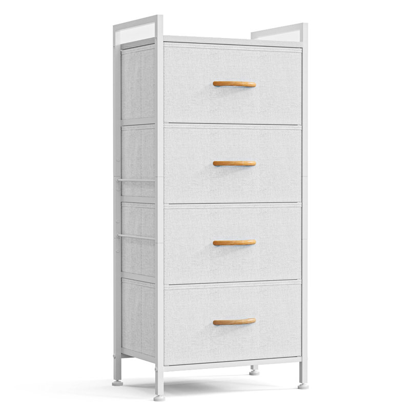 Commode 4 tiroirs en tissu pour chambre à coucher, Blanc