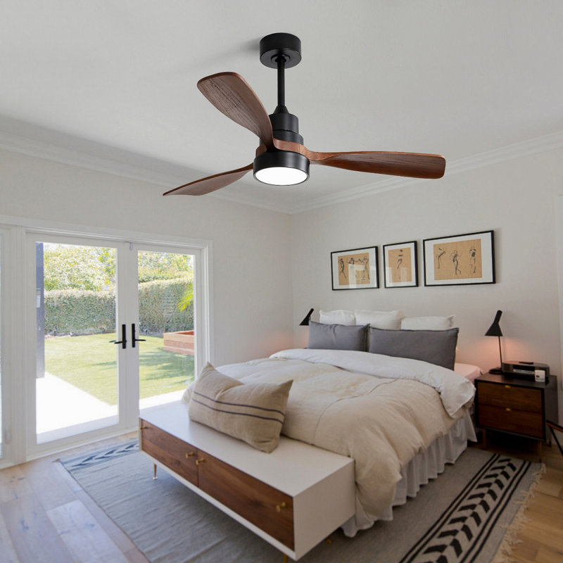 Ventilateur de plafond en bois 48 pouces avec 3 pales en bois massif Télécommande réversible pour moteur DC