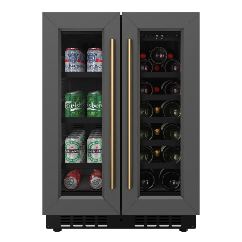 KoolMore Reserve 24 in. French Door Dual Zone Panel Ready Under-Counter Cooler with Shelves, Black
