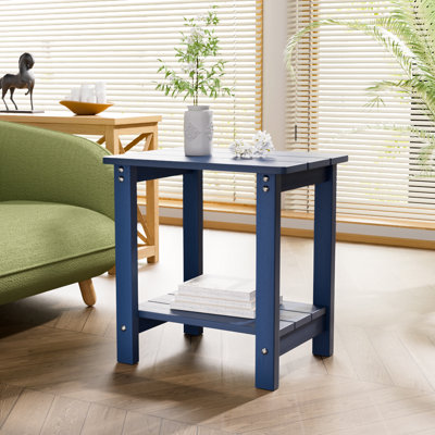 Table d'appoint d'extérieur H 16,1 po x P 12,2 po x H 16,7 po, table d'appoint de patio durable et résistante aux intempéries pour chaises Adirondack, petite table d'extérieur carrée portante de 200 lb pour cour, piscine, patio, porche, jardin, pelouse, compagnon de détente, blanc