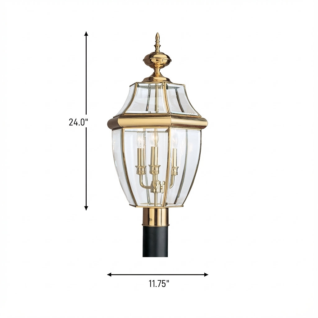 Beveled Metal Outdoor Lantern Head, Polished Brass, No
