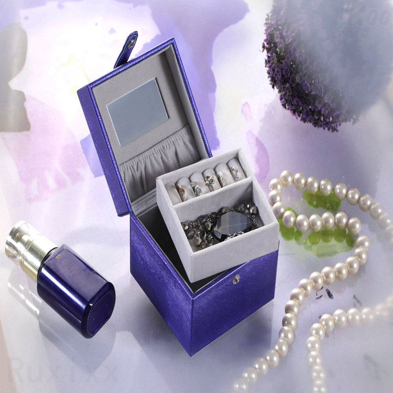 Coffret à bijoux de voyage long de 4 po, carré, bleu azur