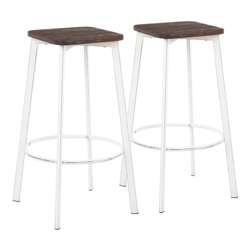 Industrial Bar Stool Set with Built-in Footrest