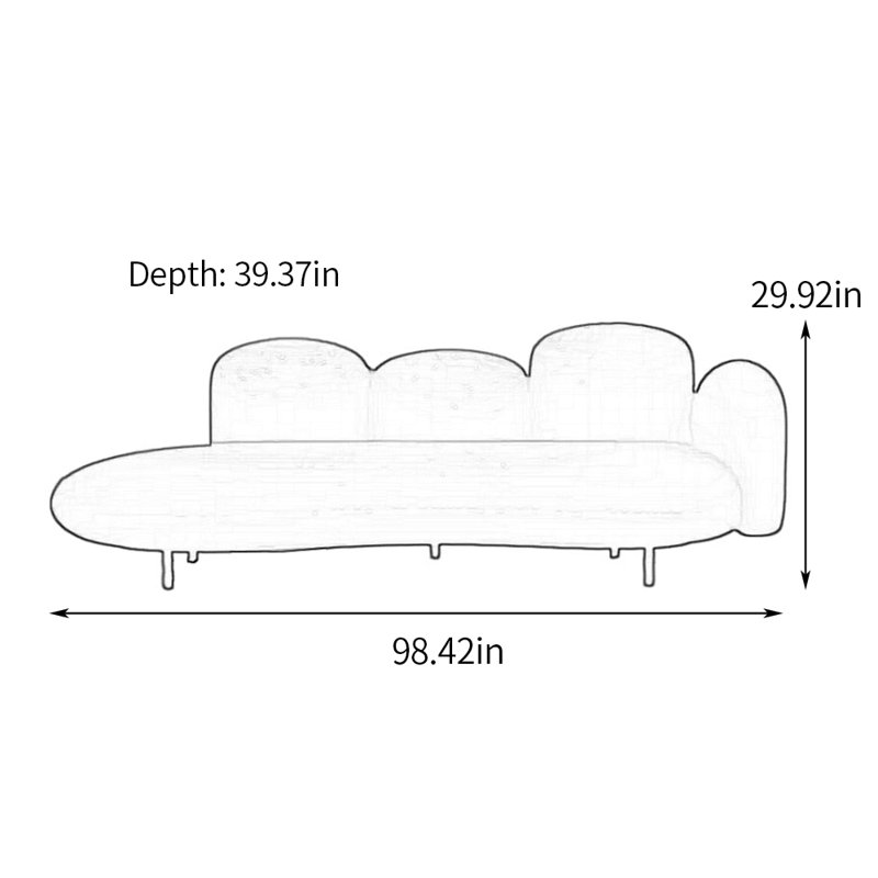 Méridienne confortable, coussin de siège épais, pied en métal, Accoudoir à droite (vu de face), Beige