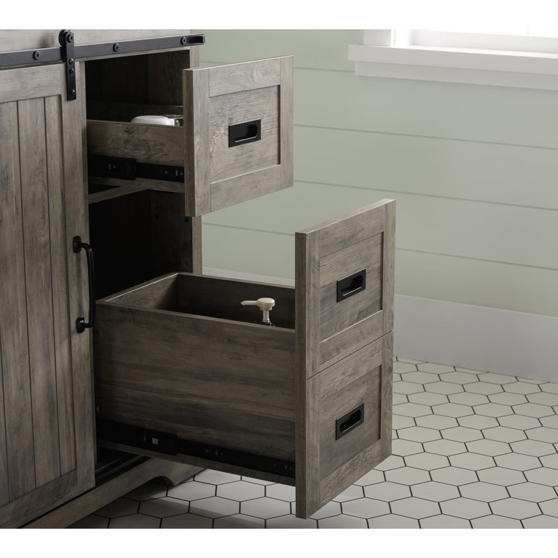 Ensemble de meuble-lavabo simple 36 po Cayden, Bleu Purbeck, Gris patiné