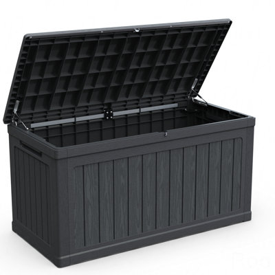 230 Gallon Large Outdoor Storage XXL Deck Box For Patio Furniture, Outdoor Cushions, Garden Tools And Sports/Pools Equipment, Waterproof Resin, Lockable, Black