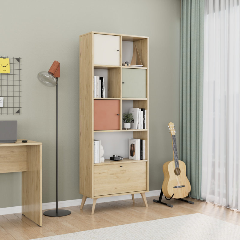 Bibliothèque moderne scandinave, 100% panneau de particules recouvert de mélamine, 26,4 x 70,9 x 11,8 pouces | Conception murale avec de nombreuses tablettes pour un rangement supplémentaire | Solution de décoration intérieure élégante et fonctionnelle