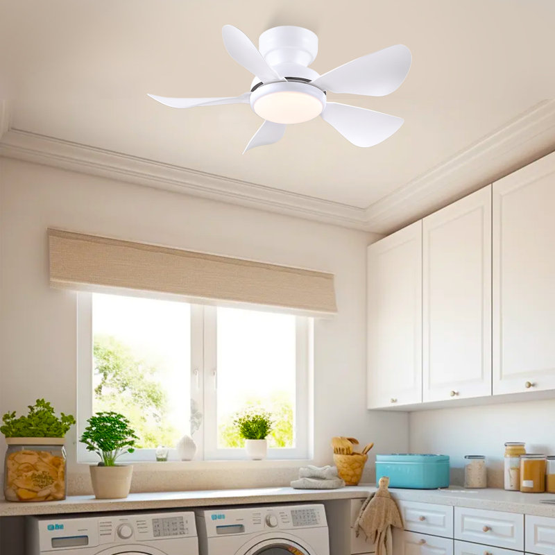 Flush Mount Ceiling Fan With Light And Remote/app, 36" Wide, White