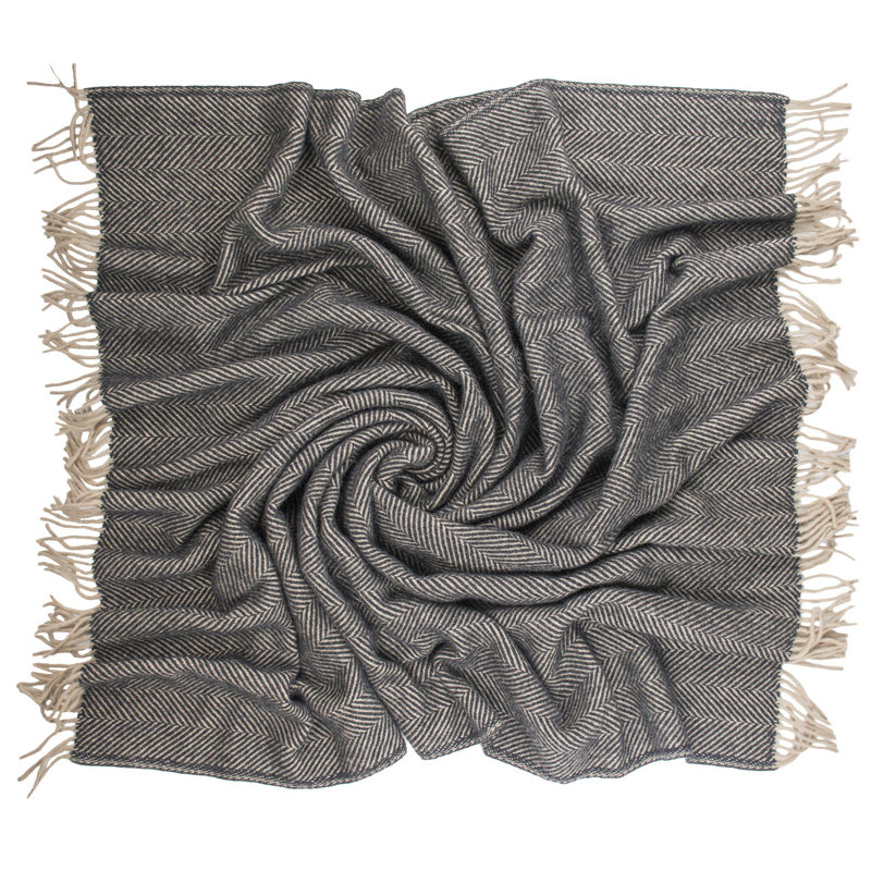 Charcoal Herringbone Pure Wool Baby Throw Blanket