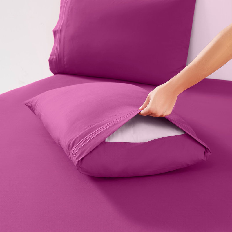 Ensembles de draps en microfibre brossée ultra douce fendue et réglable, Très grand séparé, Fuchsia