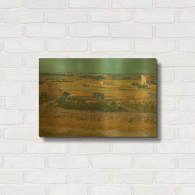 «The Harvest» par Vincent Van Gogh, art mural en métal doré, 24 po x 16 po