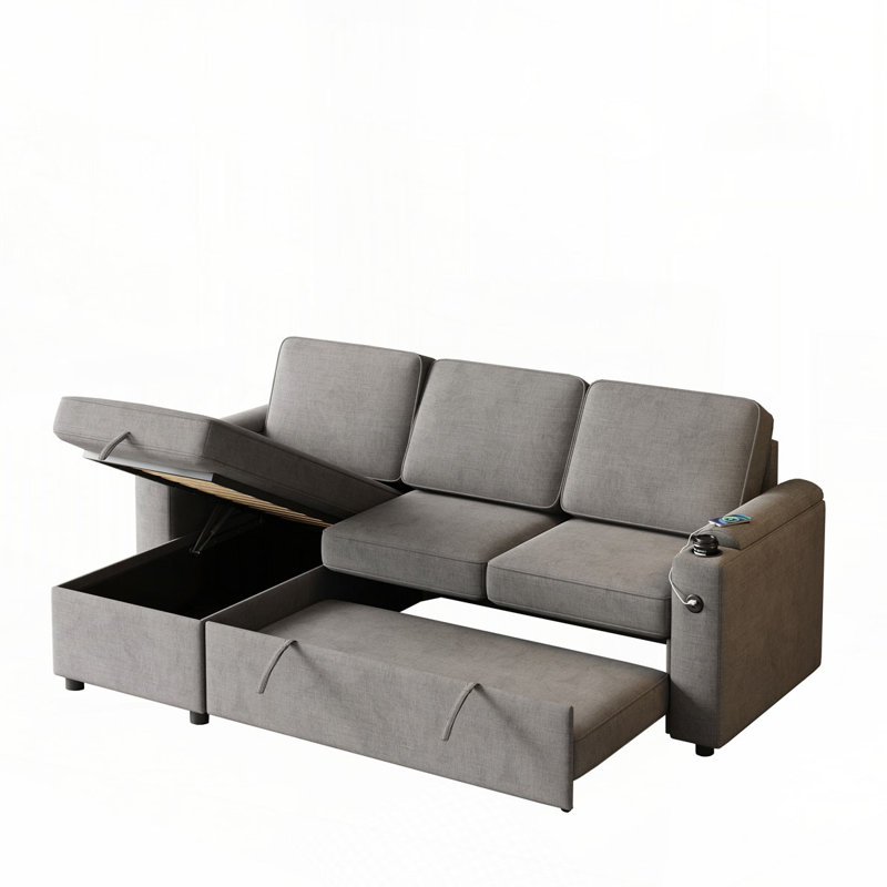 Canapé à accoudoirs carrés 85,8 po, Tissu gris foncé