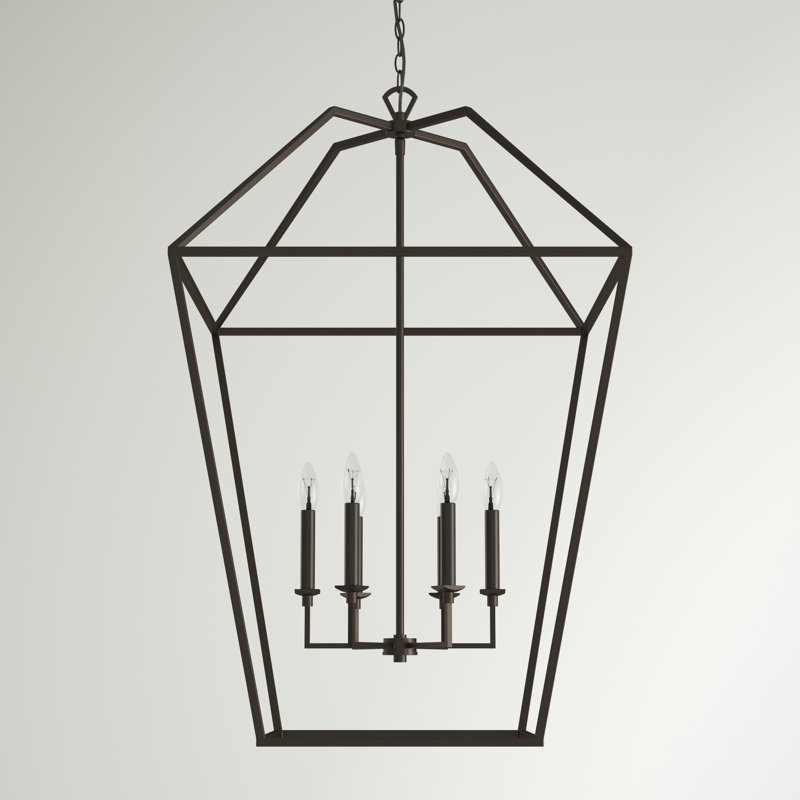 Lustre géométrique à 6 lumières, Bronze palladien, H 39,5 po x l 24 po x P 24 po
