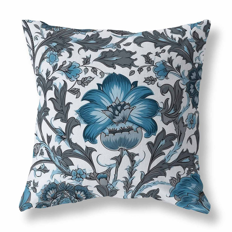 Coussin Mughal Era Garden Treasures Broadcloth, Bleu / gris, H 20 po x l 20 po