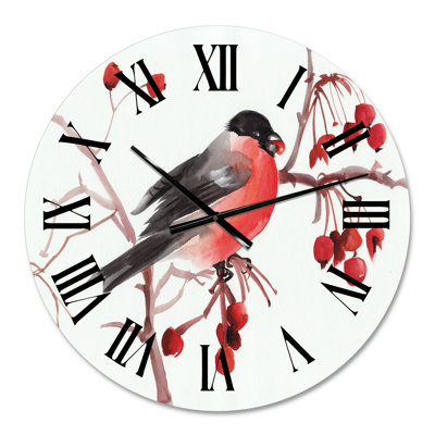 Bouvreuil sur une branche - horloge murale traditionnelle