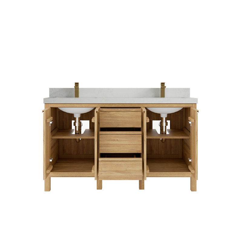 60'' Double Bathroom Vanity with Quartz Top, Carrara Quartz