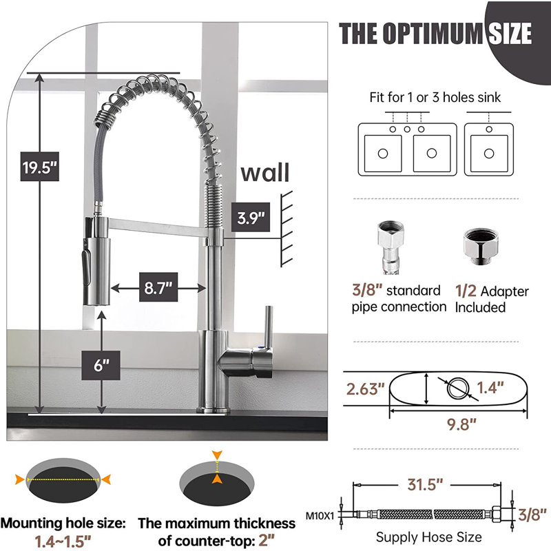APPASO Pull Down Kitchen Faucet with Soap Dispenser, Brushed Nickel