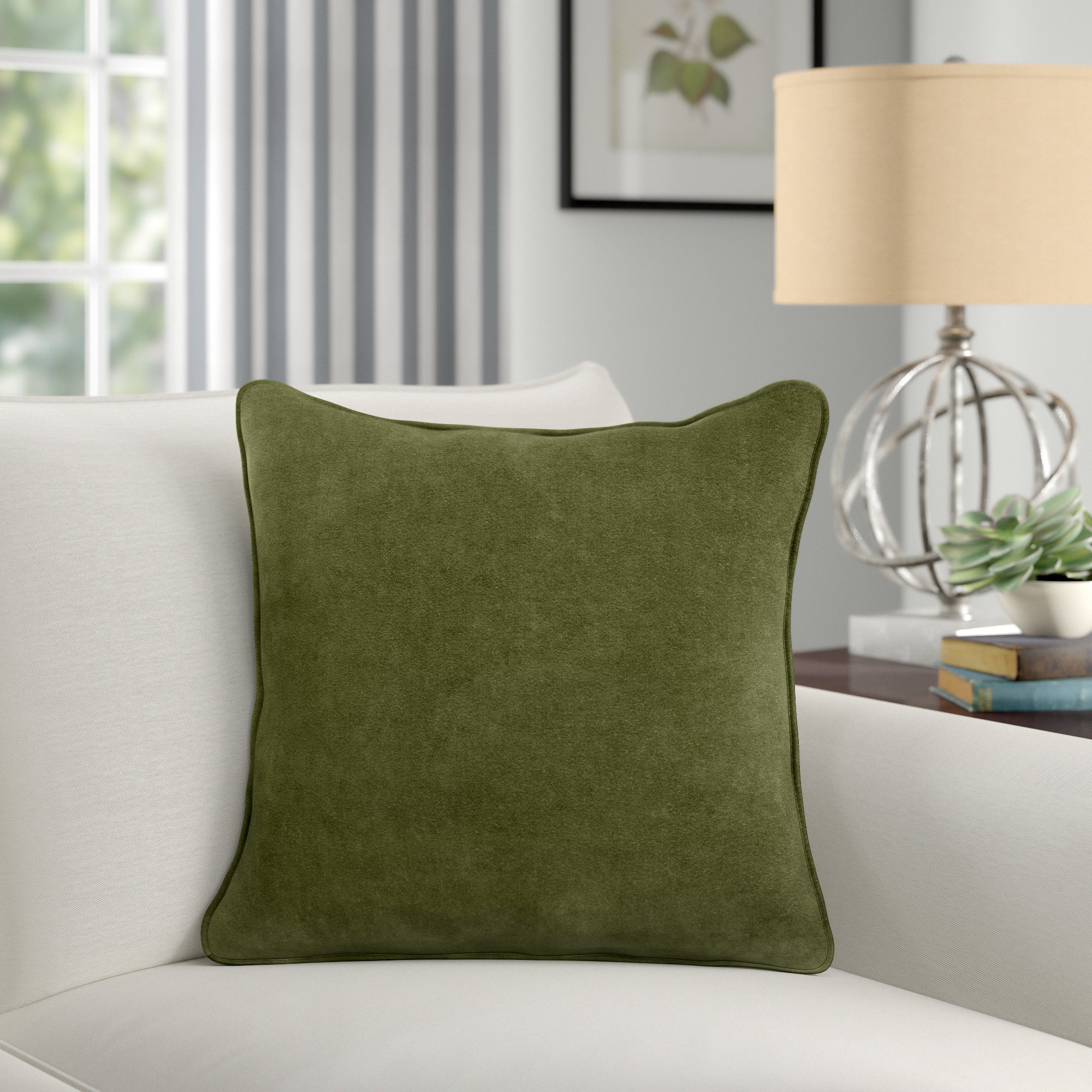 Safflower Ally Cotton Throw Pillow, Green, Down