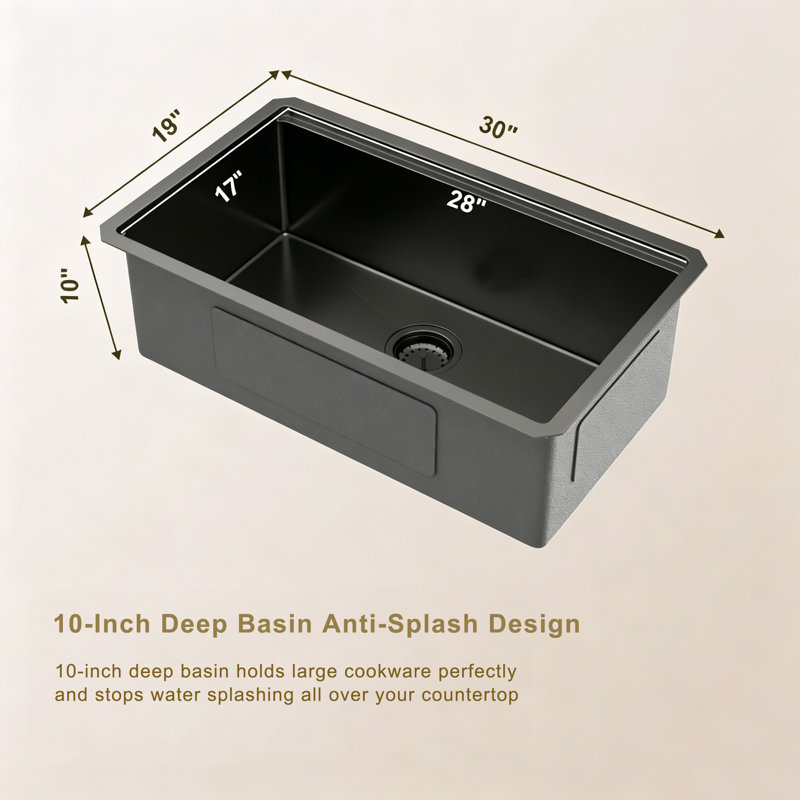 30'' L X 19'' W Undermount Workstation Stainless Steel Kitchen Sink, Gunmetal Black Nano Titanium Single Bowl Sink With Cutting Board, Sink Grid, Colander and Strainer