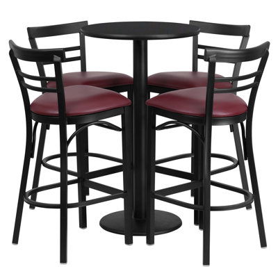 Naro 24'' Round Laminate Table Set with Round Base and 4 Ladder Back Metal Barstools