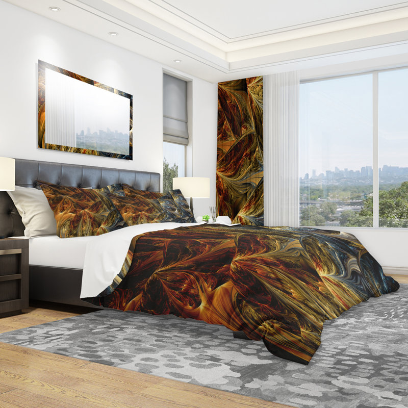 Molten Gold Abstract - Abstract Duvet Cover Set - Microfiber Polyester, King Duvet Cover + 2 Shams
