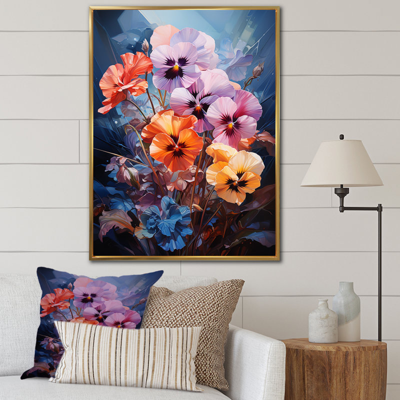 «Beautiful Pansie Blooms - Pansies», art mural, Cadre photo noir simple, H 40 po x l 30 po x P 1,5 po