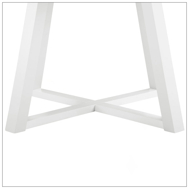 Edo Contemporary Round Dining Table, Trestle Base, White Finish