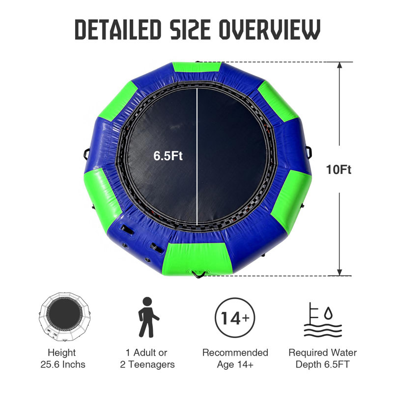 Trampoline aquatique gonflable de 10 pi, plateforme flottante récréative pour enfants et adultes avec échelle de corde et pompe électrique, idéale pour les étangs, les bassins et les piscines