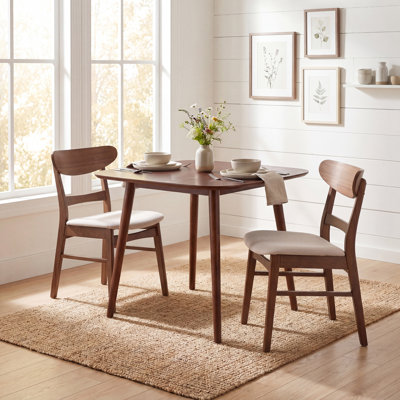 Cambrielle Mid-Century Modern 2-Person Rubberwood Dining Table Set With Upholstered Chairs