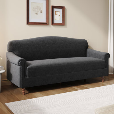 Bellamont Modern Neoclassical Chenille Sofa with Rolled Arms and Rubberwood Legs