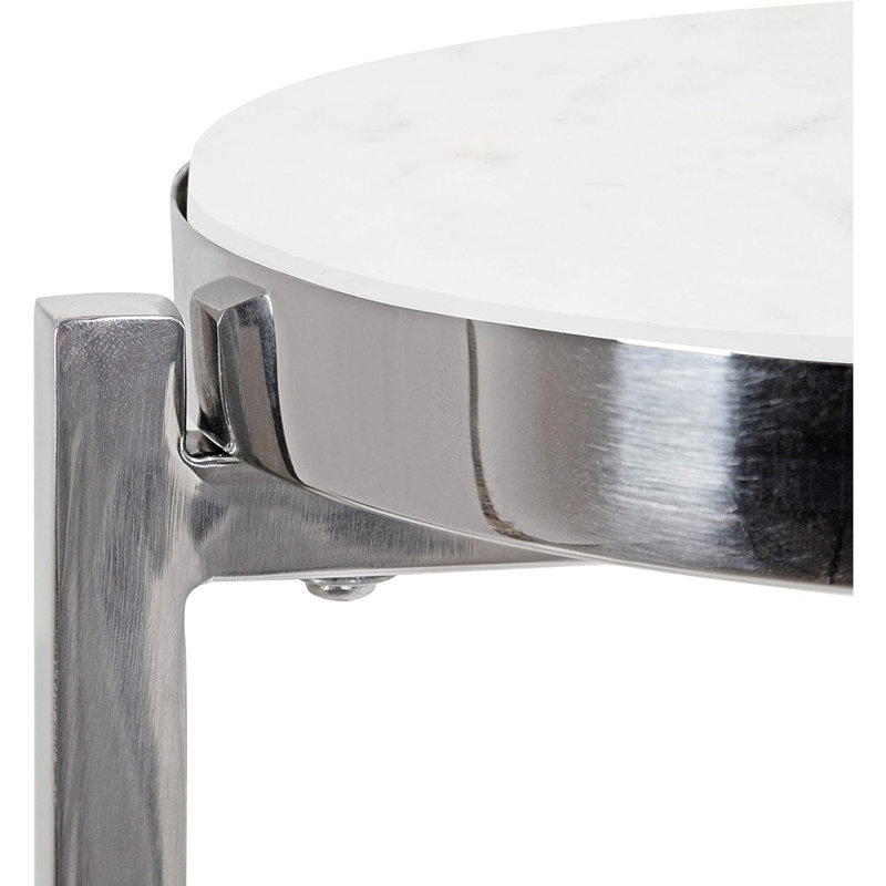 Eveland Round Metal Drink Table, White, Silver