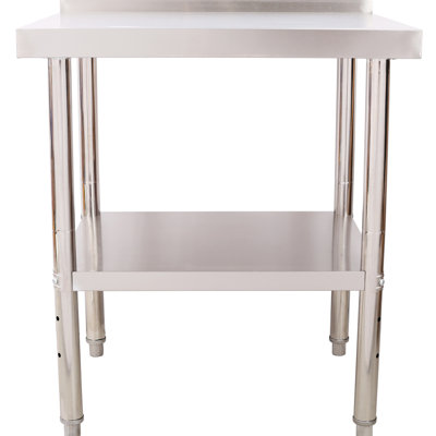 Poste de travail de 35-1 / 2 po de hauteur en acier inoxydable avec tablette supérieure de 330 lb, tablette inférieure réglable, contreventement triangulaire pour la durabilité dans la cuisine Dosseret de table de travail commercial de 30 x 24 po, charge de 440 lb, stabilité