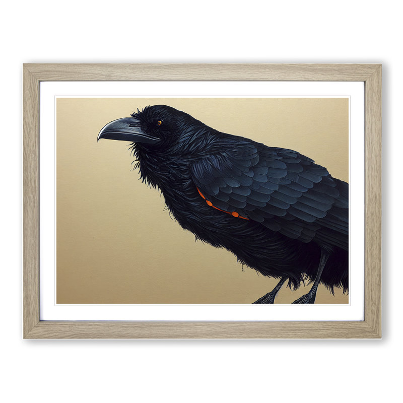 Raven Bird Vol.1 1 Piece Single Picture Frame Wall Art, 46cm H x 64cm W x 2cm D, Oak